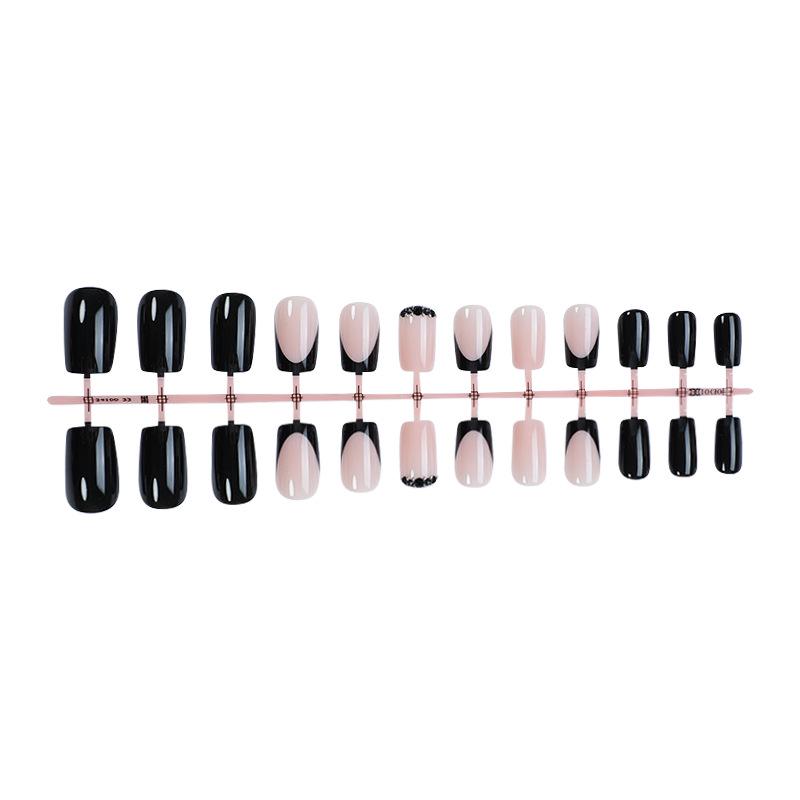 Набор из 24 глянцевых черных френч-накладных ногтей со стразами - Простой роскошный стиль
Набор из 24 глянцевых черных френч-накладных ногтей со стразами - Простой роскошный стиль