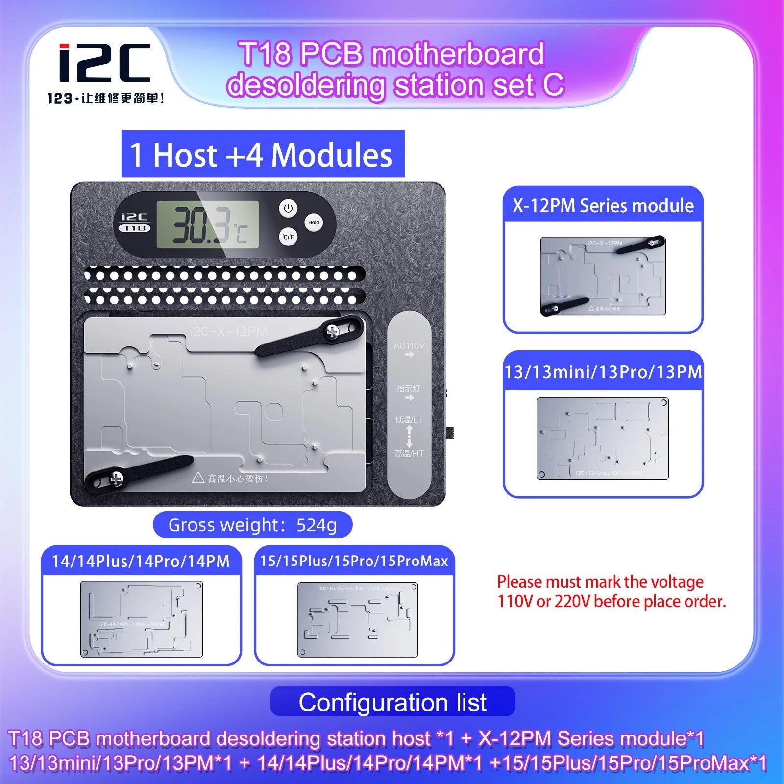 I2C T18 Інтелектуальна зварювальна станція для розбирання для IPHONE X-15PM Відокремлення материнської плати ЦП Роз єднання мікросхем Магнітна адсорбція package C
I2C T18 Інтелектуальна зварювальна станція для розбирання для IPHONE X-15PM Відокремлення материнської плати ЦП Роз єднання мікросхем Магнітна адсорбція package C