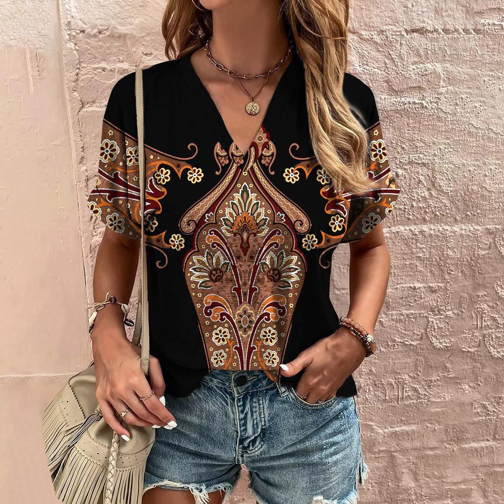 Summer Retro Women s T-Shirt Ethnic Print Short Sleeve Fashion V-Neck Tee Shirt Casual Harajuku T Shirt For Ladies Streetwear S
Summer Retro Women s T-Shirt Ethnic Print Short Sleeve Fashion V-Neck Tee Shirt Casual Harajuku T Shirt For Ladies Streetwear S