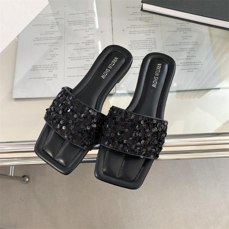 Женские шлепанцы с плоскими пайетками, новинка весны и лета 2025 года, модные шлепанцы с квадратным носком, популярные в интернете, на низком каблуке, повседневные, на один палец 35 чёрный
Женские шлепанцы с плоскими пайетками, новинка весны и лета 2025 года, модные шлепанцы с квадратным носком, популярные в интернете, на низком каблуке, повседневные, на один палец 35 чёрный