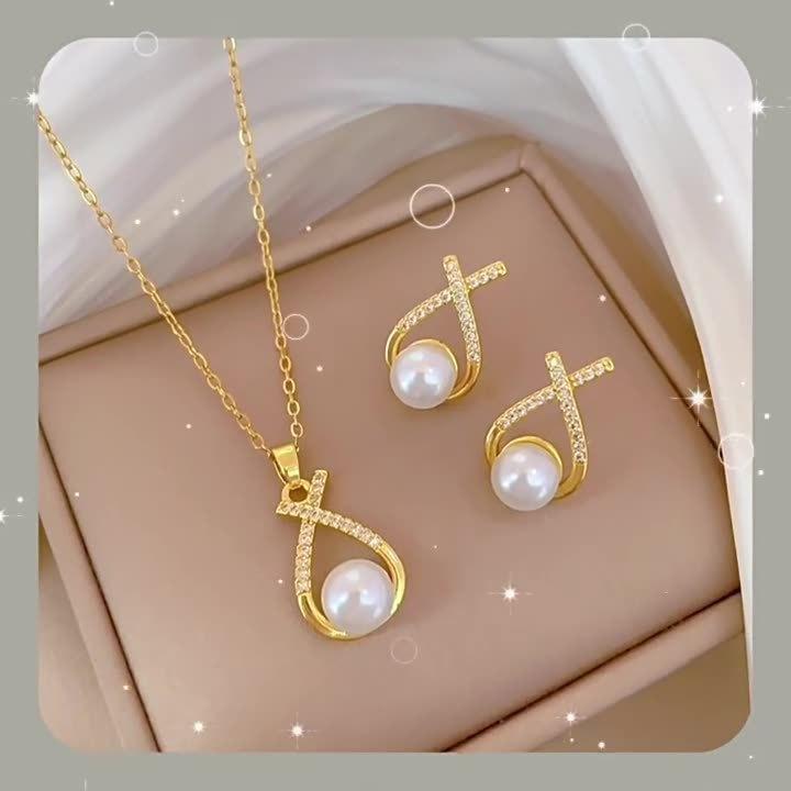Light Luxury Diamond Cross Pearl Pendant Necklace and Earring Set, Niche Elegant Two Piece Set
Light Luxury Diamond Cross Pearl Pendant Necklace and Earring Set, Niche Elegant Two Piece Set
