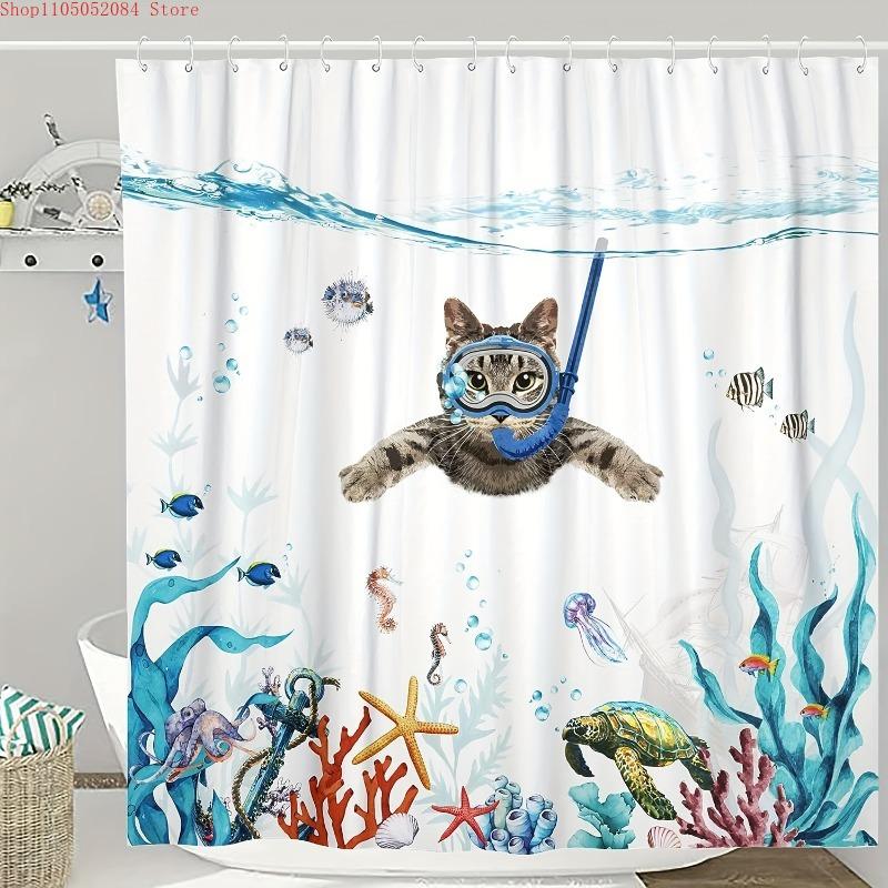 Whimsical Cat Shower Curtain Set Blue Green - With Hooks Waterproof Mildew Proof Easy Install Washable W60H190(CM)-1 Pcs
Whimsical Cat Shower Curtain Set Blue Green - With Hooks Waterproof Mildew Proof Easy Install Washable W60H190(CM)-1 Pcs