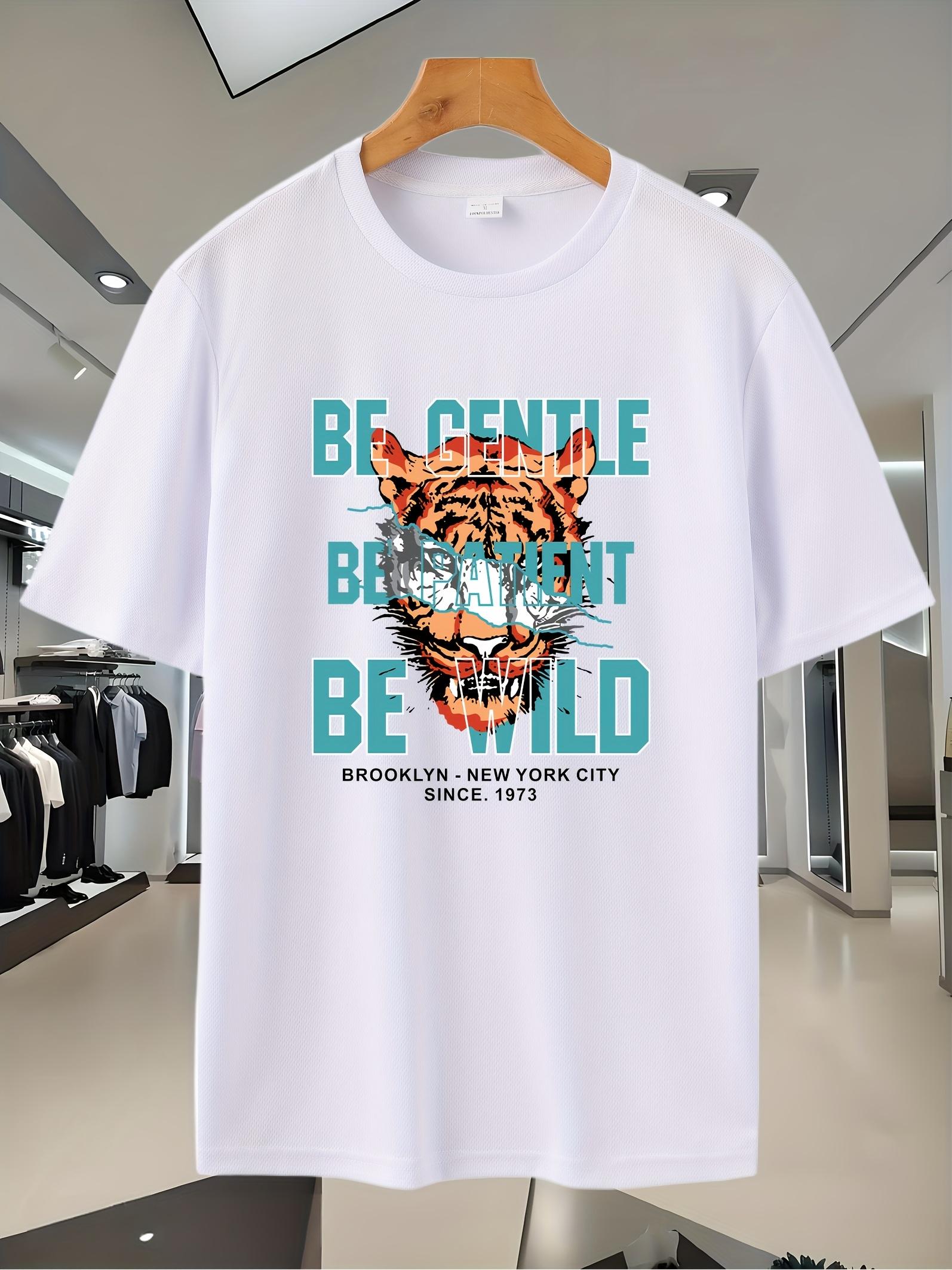 Navy Blue Graphic T-shirt with Tiger Print & Be Gentle Be Wild Slogan - 100% Polyester Breathable Sporty Tee S
Navy Blue Graphic T-shirt with Tiger Print & Be Gentle Be Wild Slogan - 100% Polyester Breathable Sporty Tee S