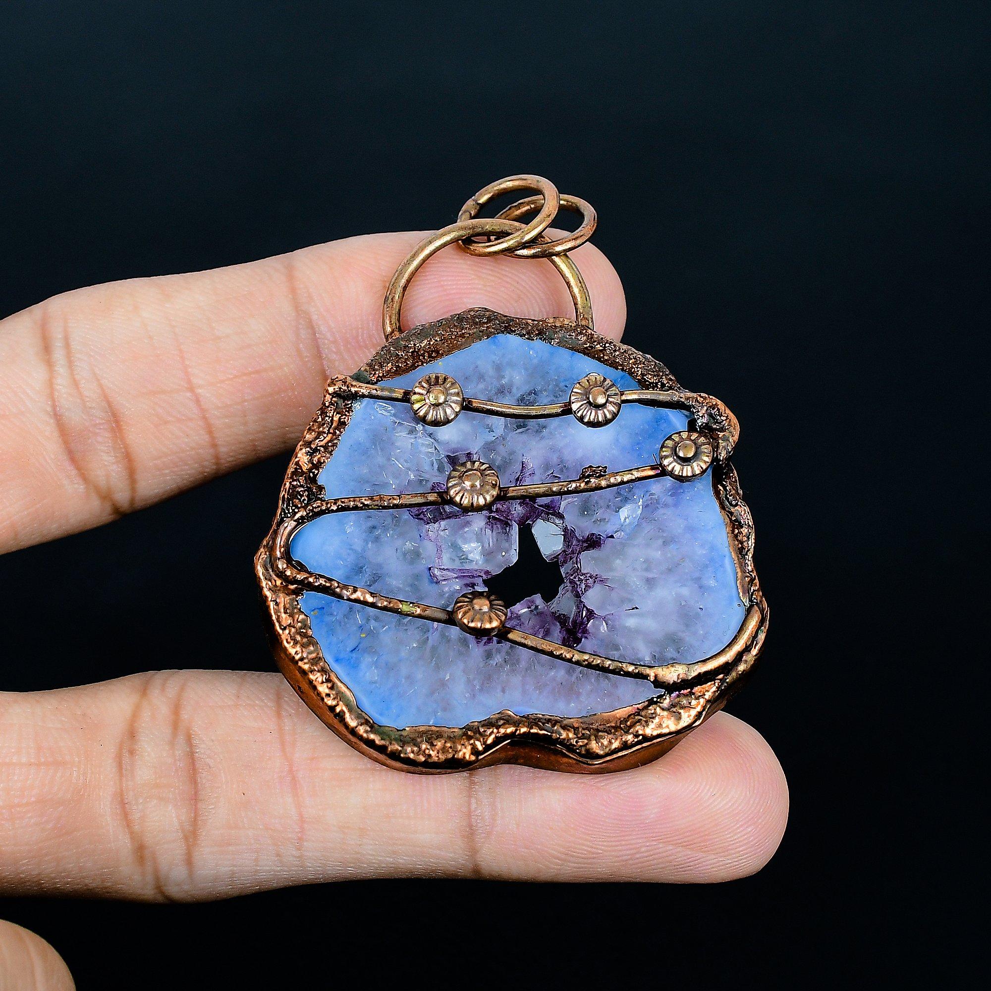 Blue Solar Druzy Pendant Gemstone Jewelry, Copper Electroformed Pendant, Handmade Beautiful Jewelry Pendant 2.55 Inches
Blue Solar Druzy Pendant Gemstone Jewelry, Copper Electroformed Pendant, Handmade Beautiful Jewelry Pendant 2.55 Inches