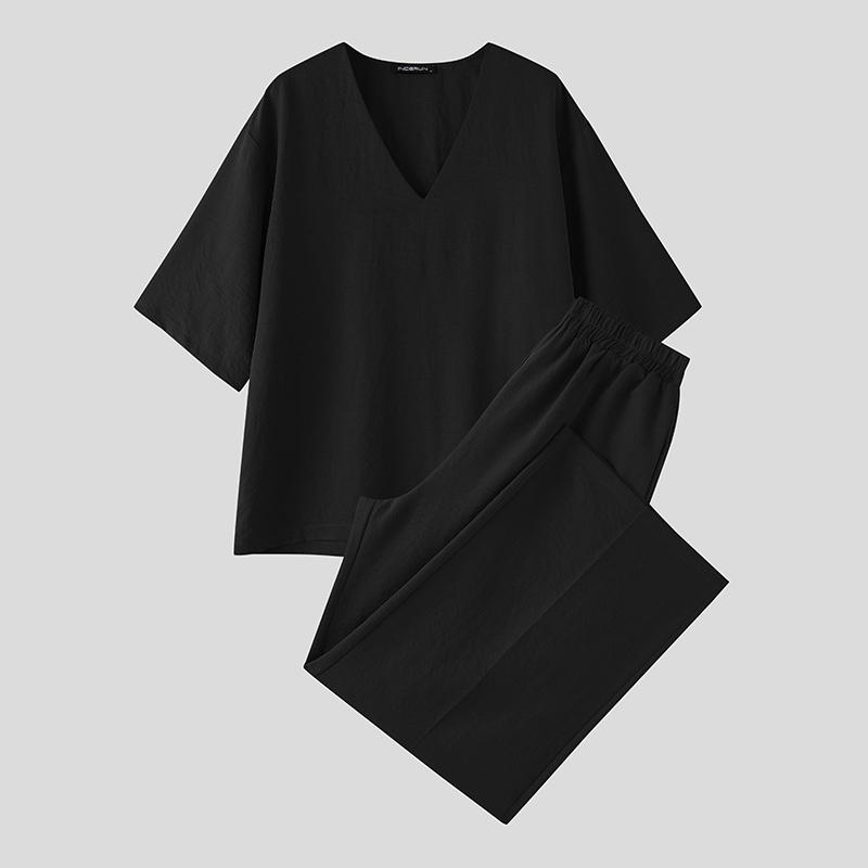 INCERUN Two Pieces Outfits Men V Neck Short Sleeve T-Shirt Long Straight Pants Sets 4XL чёрный
INCERUN Two Pieces Outfits Men V Neck Short Sleeve T-Shirt Long Straight Pants Sets 4XL чёрный