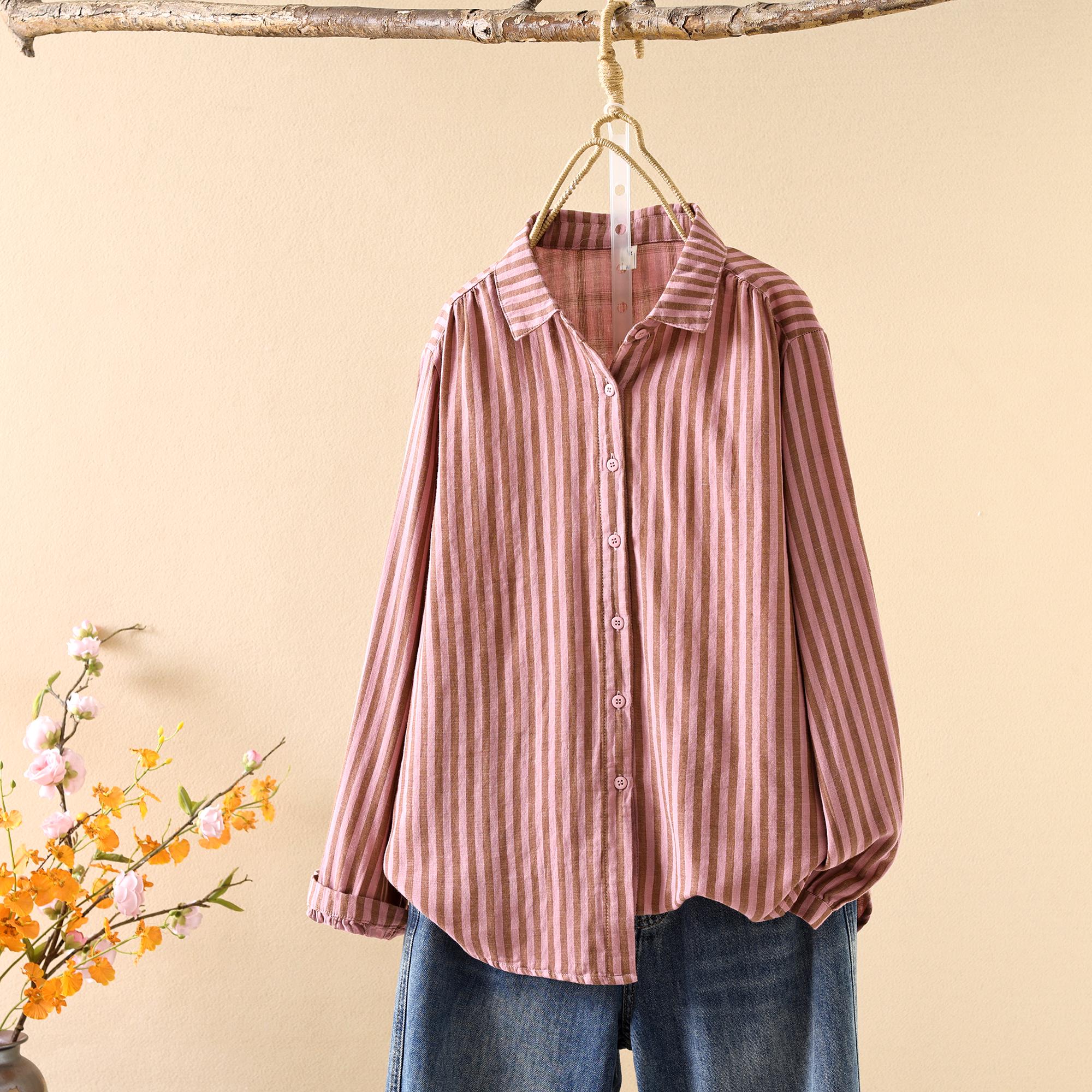 Women s Long Sleeve Double-Layer Striped Cotton Shirt - Japanese Style, Skin-Friendly, Loose Fit M (115-135 jin)
Women s Long Sleeve Double-Layer Striped Cotton Shirt - Japanese Style, Skin-Friendly, Loose Fit M (115-135 jin)