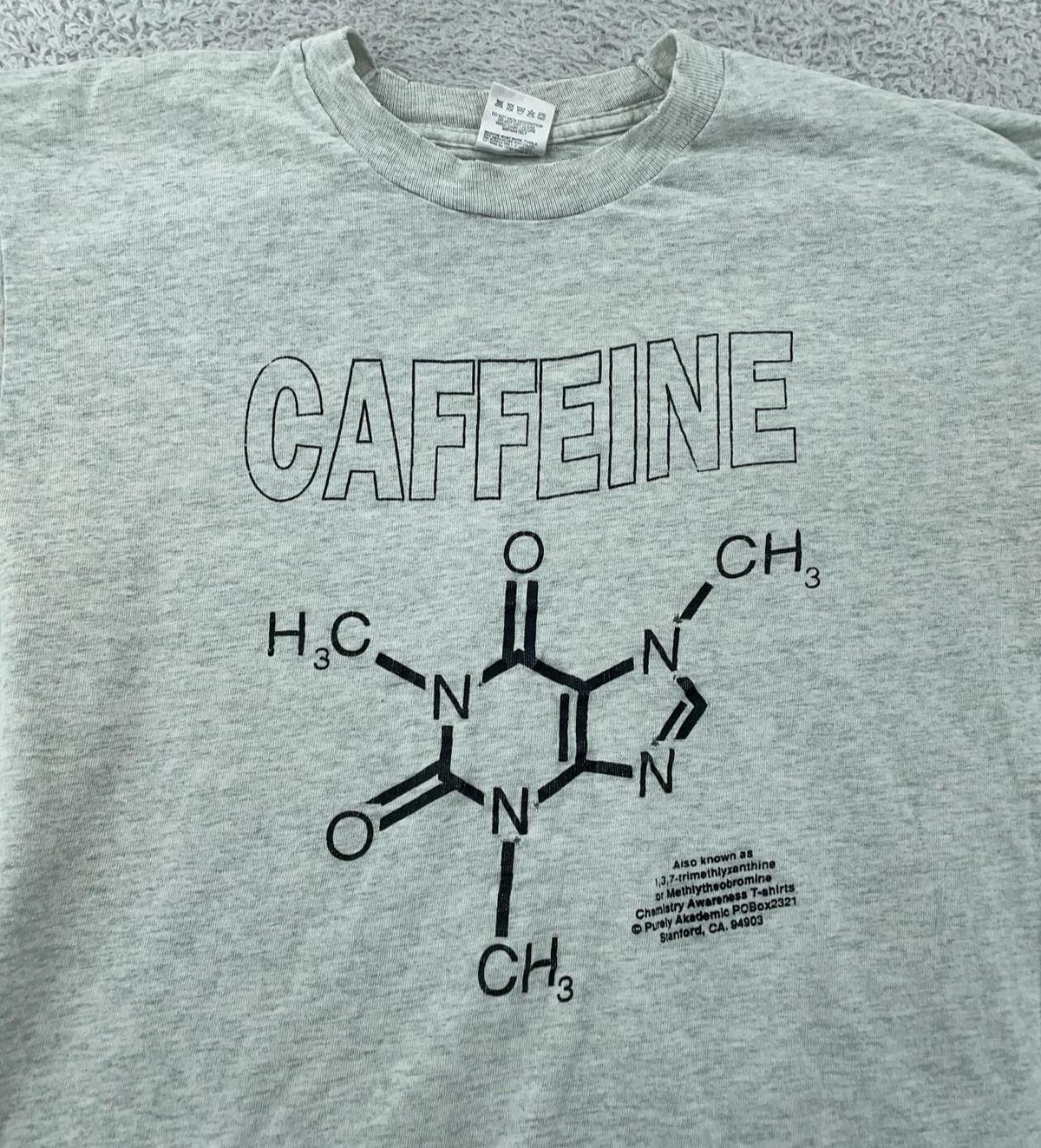 Vtg 90s Caffeine Coffee Chemistry Awareness T-Shirt Mens Large Gray Science L
Vtg 90s Caffeine Coffee Chemistry Awareness T-Shirt Mens Large Gray Science L