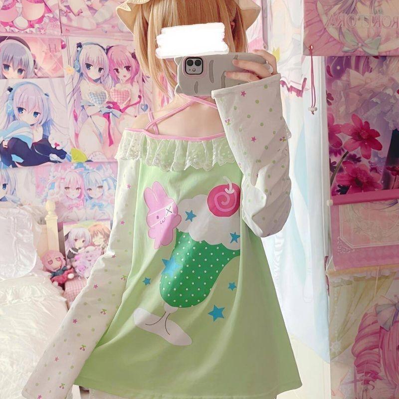 Japanese-Style Sweet and Cute Cantaloupe Soda Print Long-Sleeve Off-Shoulder Halter Top Soft and Adorable Girls T-Shirt Hami Melon Soda Long Sleeve Top S
Japanese-Style Sweet and Cute Cantaloupe Soda Print Long-Sleeve Off-Shoulder Halter Top Soft and Adorable Girls T-Shirt Hami Melon Soda Long Sleeve Top S