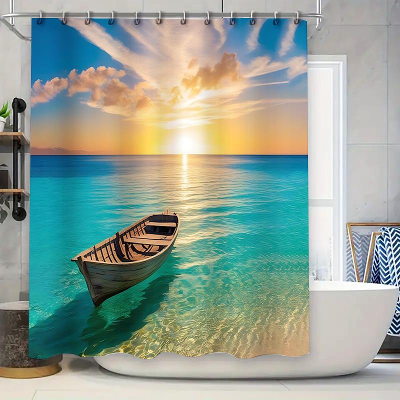 Sunset Sea View Boat Bathroom Curtain Hooks Included Waterproof Fabric For Tub Suitable For Wet And Dry Separation Easy-Clean W60H190(CM)-1 Pcs
Sunset Sea View Boat Bathroom Curtain Hooks Included Waterproof Fabric For Tub Suitable For Wet And Dry Separation Easy-Clean W60H190(CM)-1 Pcs