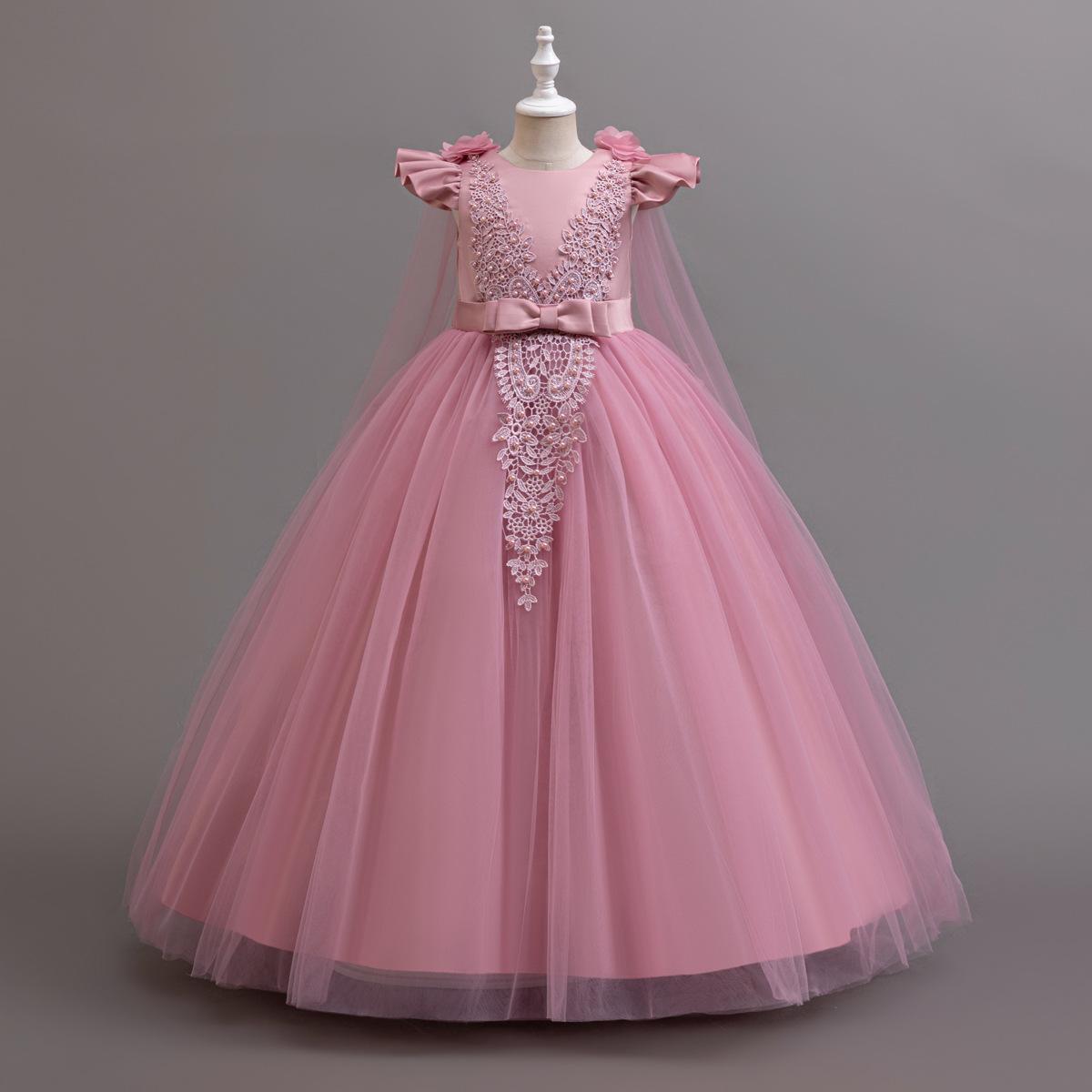 Новое длинное элегантное платье для девочек, платья принцессы для девочки-цветочницы, белая формальная одежда от 4 до 12 лет 110 розовый