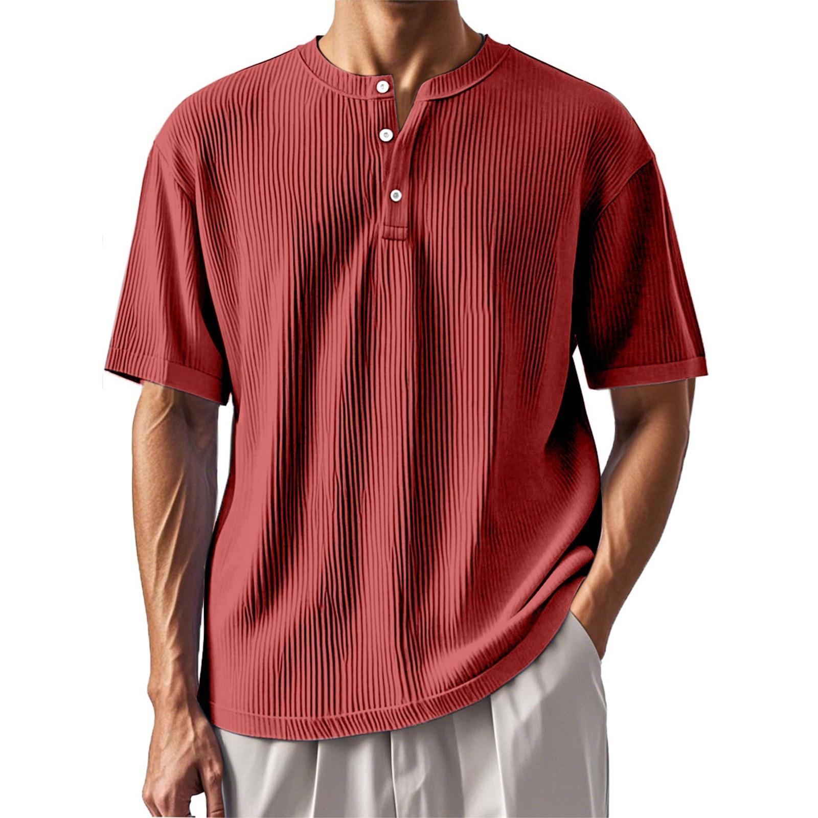 Men s Summer Solid Color Stripe Texture Button Collar Short Sleeve Tops Men s Casual Loose Fashion Tops M червоний
Men s Summer Solid Color Stripe Texture Button Collar Short Sleeve Tops Men s Casual Loose Fashion Tops M червоний