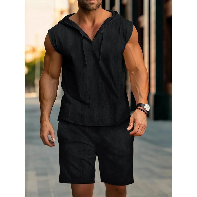 Men s new summer casual hooded outfit, comfortable and fashionable men s beach set, solid-color casual two-piece set XS чорний
Men s new summer casual hooded outfit, comfortable and fashionable men s beach set, solid-color casual two-piece set XS чорний
