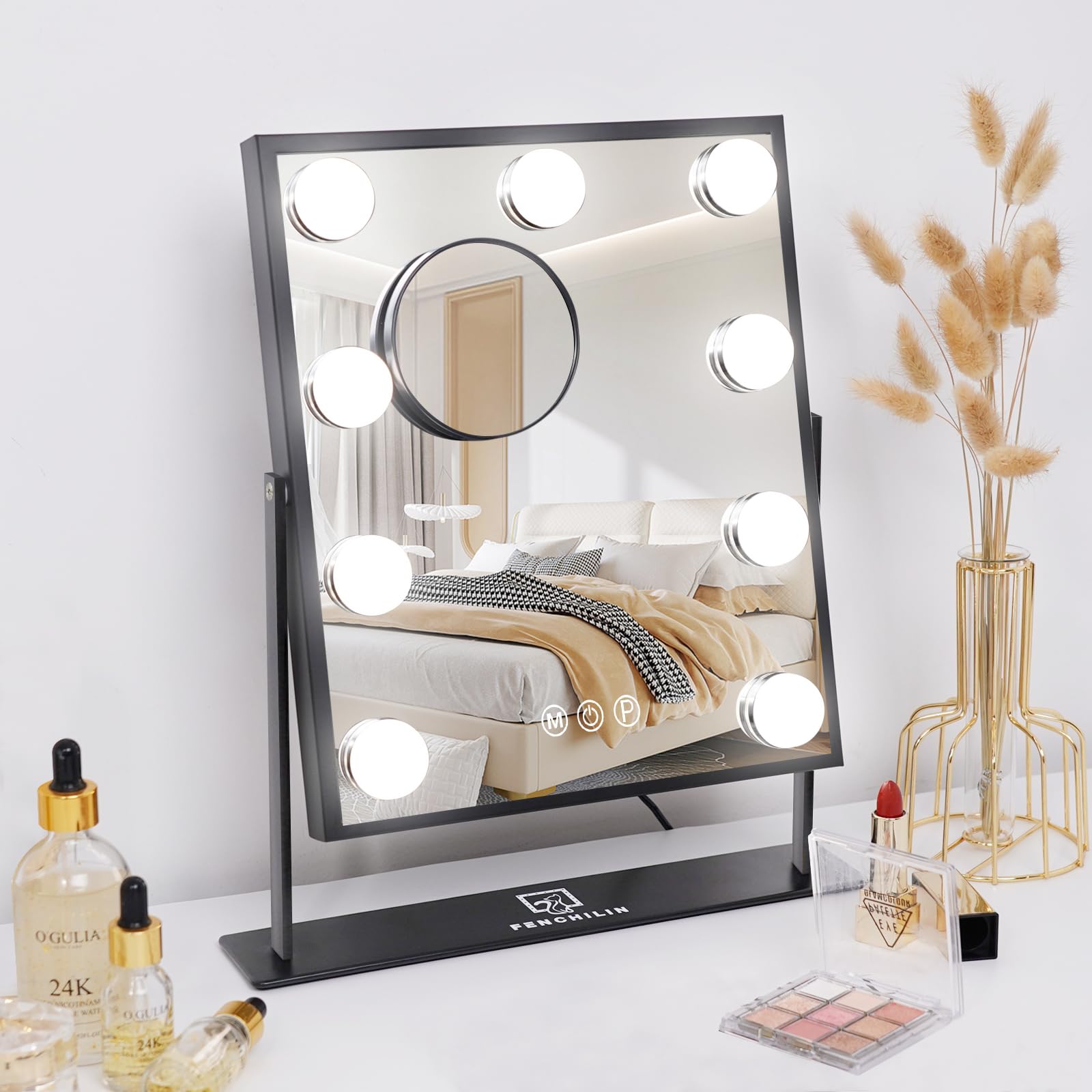 FENCHILIN Актриса Настольный Туалетный Столик с 9 Светодиодами Высокой Яркости 10-кратное Увеличение Голливуд 3 Цветовых Режима Плавная Яркость 360 Градусов 10x чёрный
FENCHILIN Актриса Настольный Туалетный Столик с 9 Светодиодами Высокой Яркости 10-кратное Увеличение Голливуд 3 Цветовых Режима Плавная Яркость 360 Градусов 10x чёрный