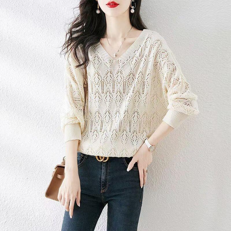 women hollow out knit sweater v neck long sleeve loose fit casual pullover S белый
women hollow out knit sweater v neck long sleeve loose fit casual pullover S белый