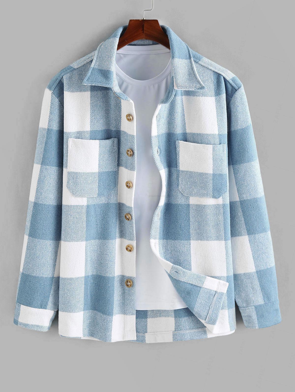 Plaid Pattern Double Pockets Wool Blend Shacket S
Plaid Pattern Double Pockets Wool Blend Shacket S