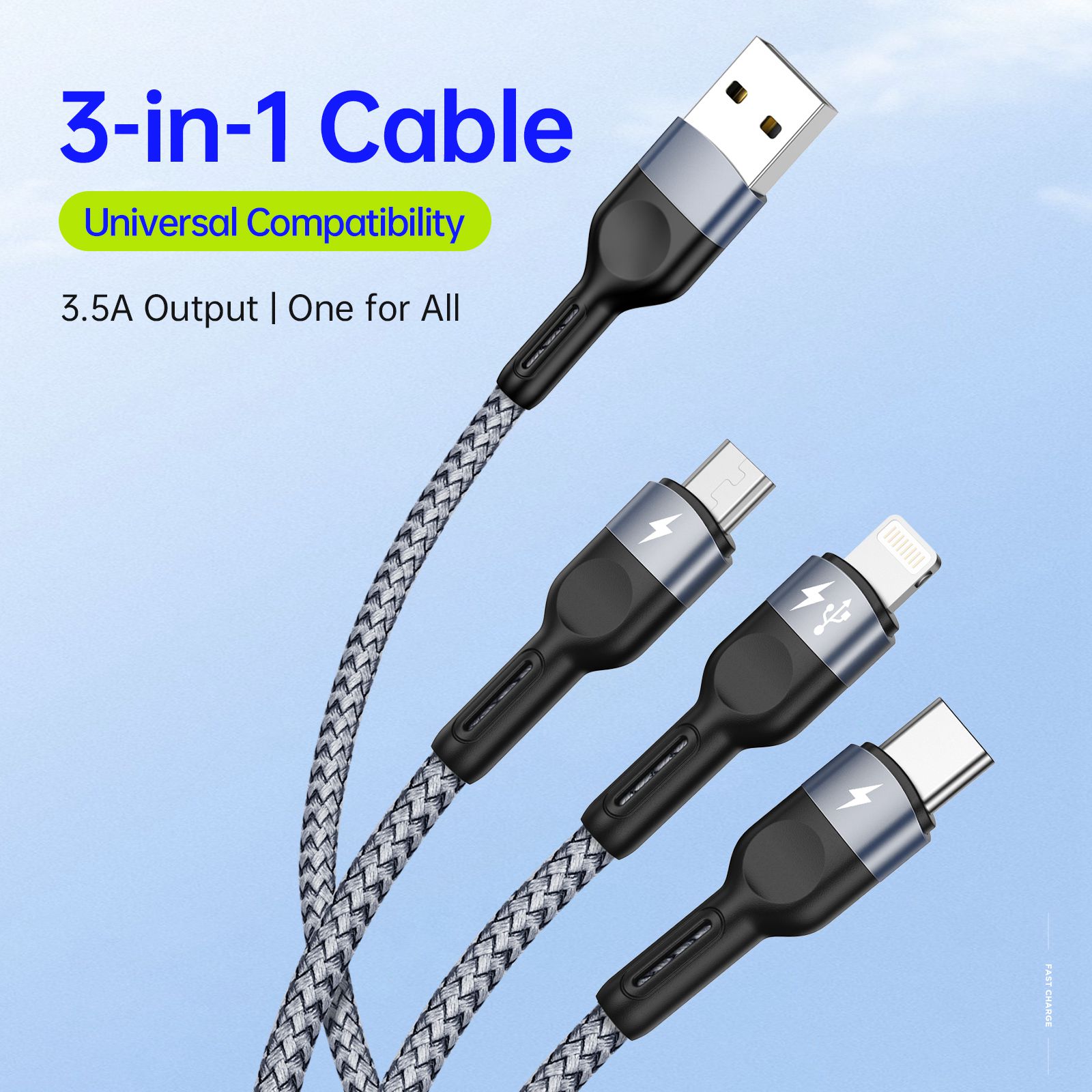 DUZZONA A3 3-In-1 3.5A Charging Nylon Braided USB Cable Data Transfer Wire for Android 8-Pin (CE/FCC/UKCA/ROHS Certificate) A
DUZZONA A3 3-In-1 3.5A Charging Nylon Braided USB Cable Data Transfer Wire for Android 8-Pin (CE/FCC/UKCA/ROHS Certificate) A