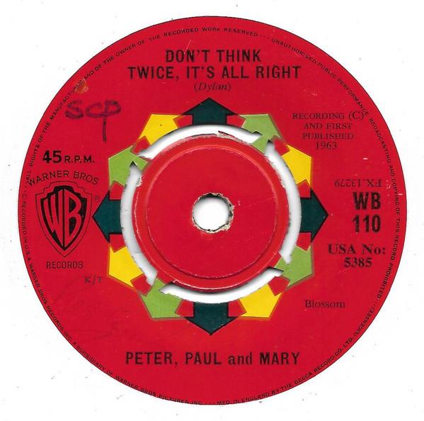 7-дюймовая пластинка PETER PAUL MARY Dont Think Twice Its All Right WB110 Warner Bros. Re 1963 UK Поп Б/У
7-дюймовая пластинка PETER PAUL MARY Dont Think Twice Its All Right WB110 Warner Bros. Re 1963 UK Поп Б/У