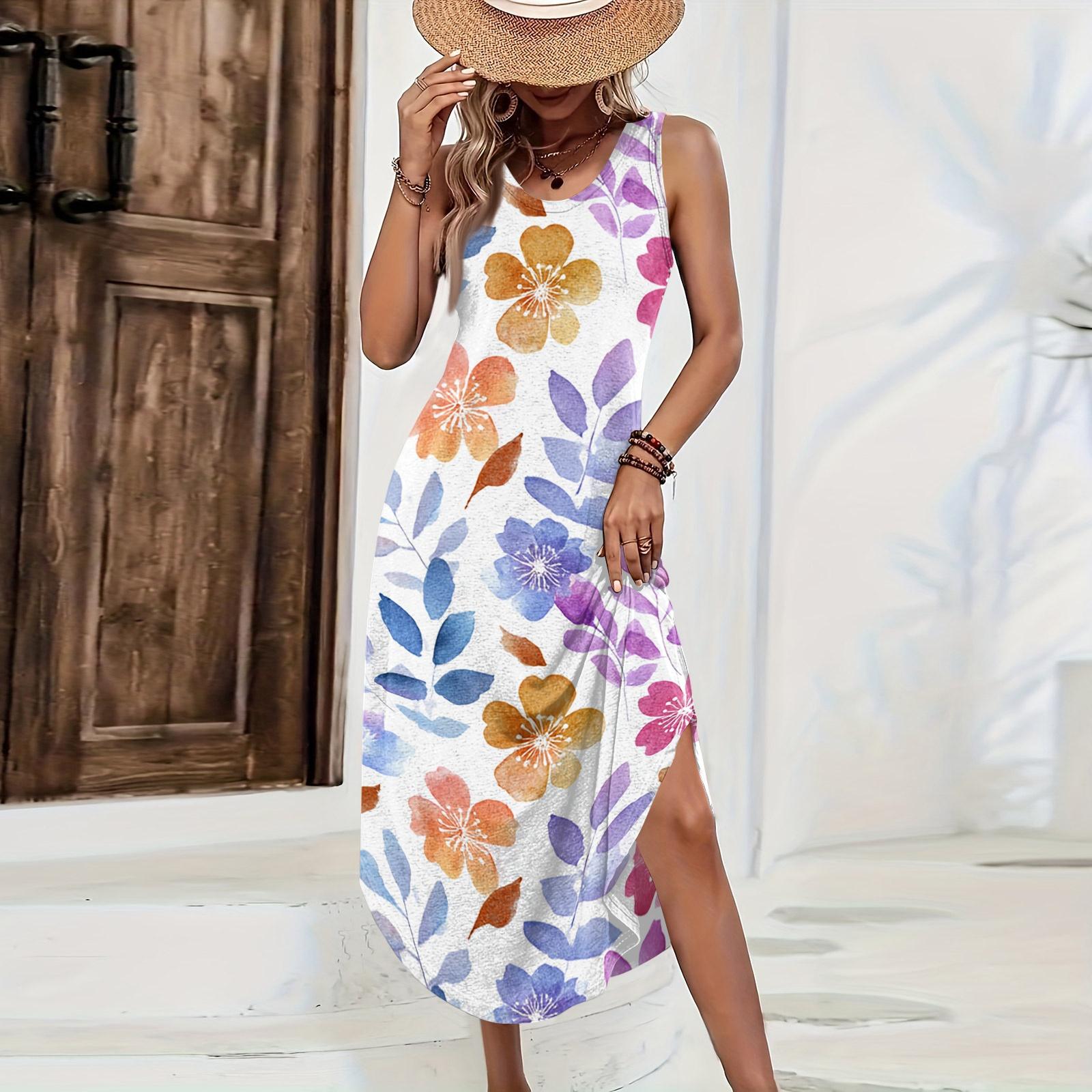 Women Sleeveless Floral Print Casual Loose Fit Long Dress Round Neck Side Slit Summer Maxi Dress for Daily Wear XXXL
Women Sleeveless Floral Print Casual Loose Fit Long Dress Round Neck Side Slit Summer Maxi Dress for Daily Wear XXXL