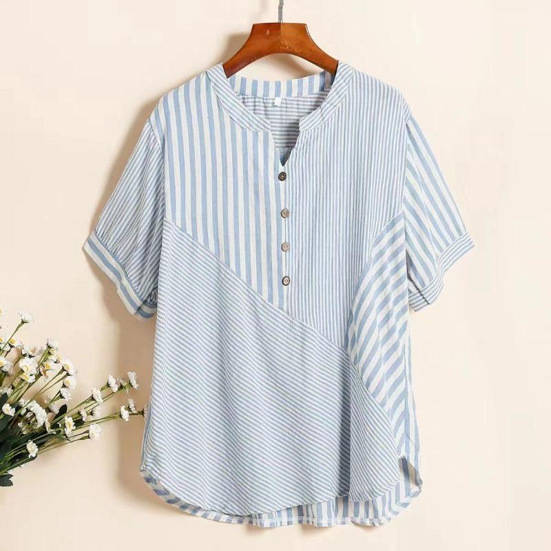 Striped Patchwork Women s Shirt Loose V-neck Button Decoration Woman Short Sleeved Blouse Summer Casual and Fashionable Ladies Pullover Top one size синий
Striped Patchwork Women s Shirt Loose V-neck Button Decoration Woman Short Sleeved Blouse Summer Casual and Fashionable Ladies Pullover Top one size синий