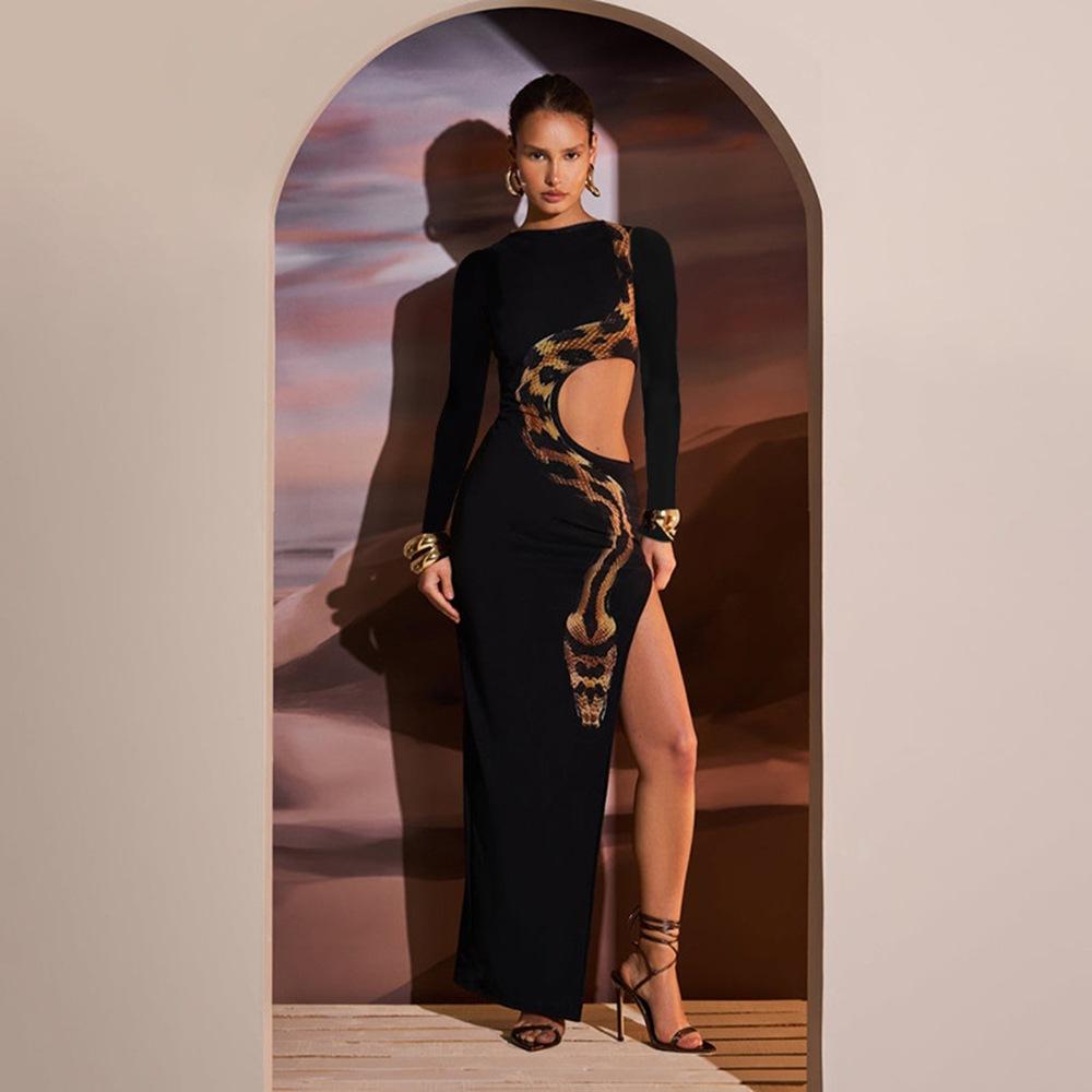 Style Women s Clothing with Autumn and Winter Exposed Waist High Slit Long Sleeves Sexy Snake Print Long Skirt Dress L чорний
Style Women s Clothing with Autumn and Winter Exposed Waist High Slit Long Sleeves Sexy Snake Print Long Skirt Dress L чорний