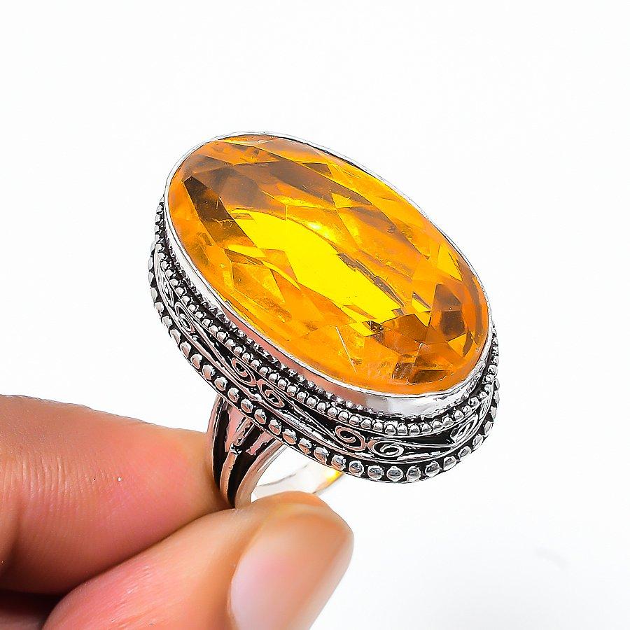 Этническое ювелирное кольцо ручной работы с драгоценным камнем цитрином, размер 7 VM-442