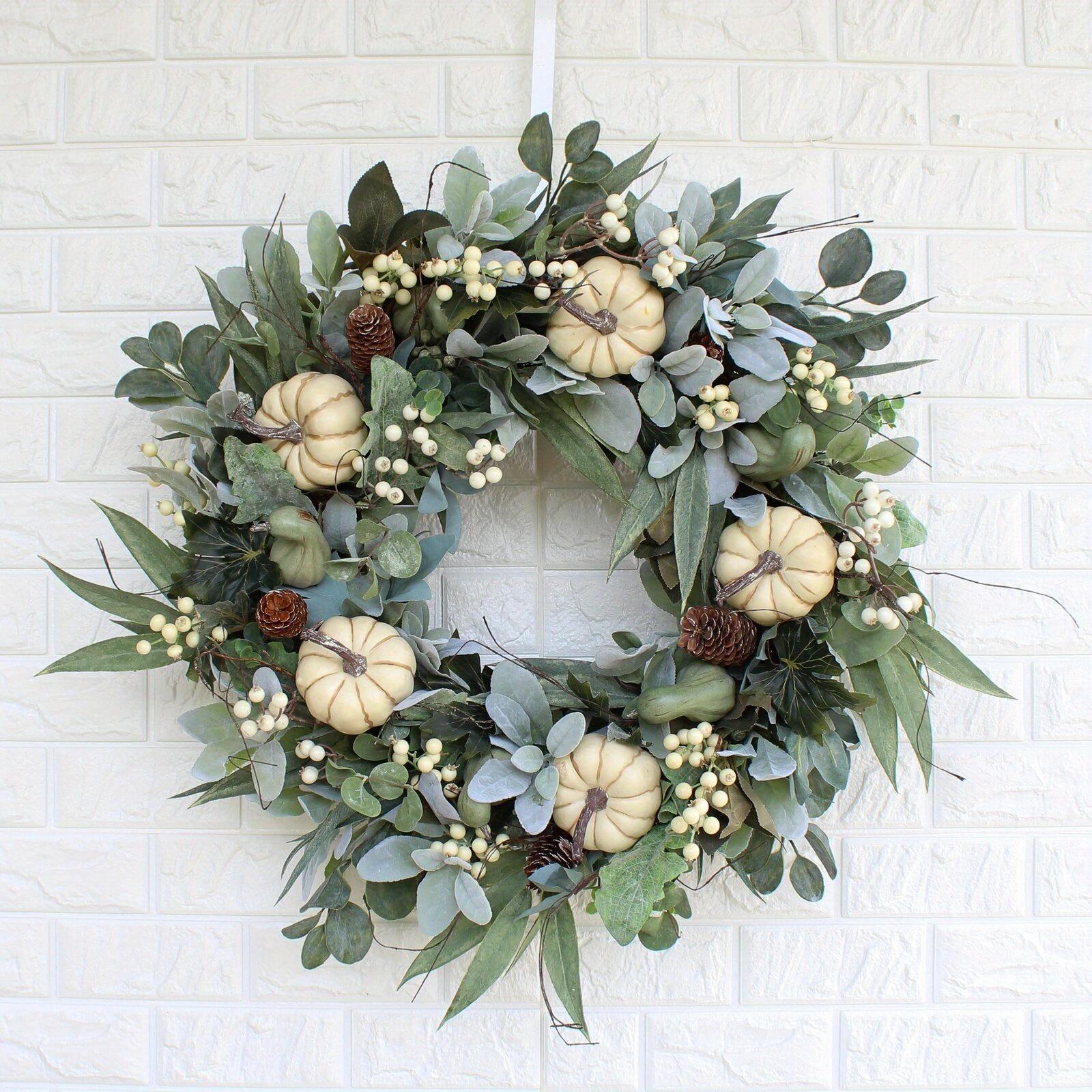1Pc Simulation Autumn White Pumpkin Green Plant Wreath for Outdoor Courtyard Patio Garden Home Holiday Decoration 35cm
1Pc Simulation Autumn White Pumpkin Green Plant Wreath for Outdoor Courtyard Patio Garden Home Holiday Decoration 35cm