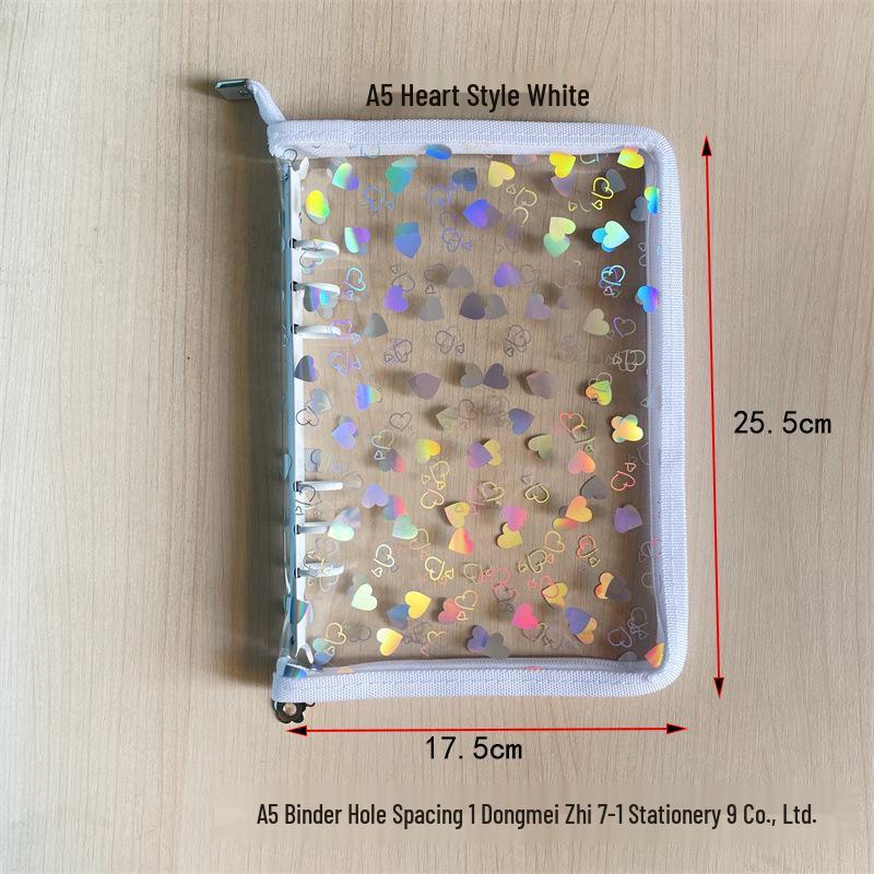 A5 Laser Star Zipper Card Holder: PVC Loose-Leaf Storage Album with Star Design and Zipper Bag.
A5 Laser Star Zipper Card Holder: PVC Loose-Leaf Storage Album with Star Design and Zipper Bag.