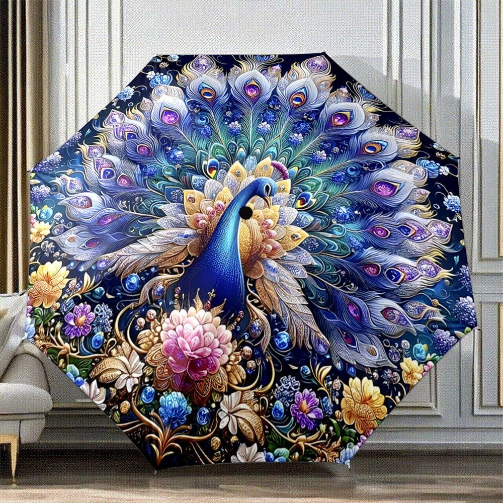 Automatic Folding Umbrella with Peacock & Vibrant Floral Design - Portable Collapsible 8-Rib Durable Canopy, Stylish Outdoor A
Automatic Folding Umbrella with Peacock & Vibrant Floral Design - Portable Collapsible 8-Rib Durable Canopy, Stylish Outdoor A