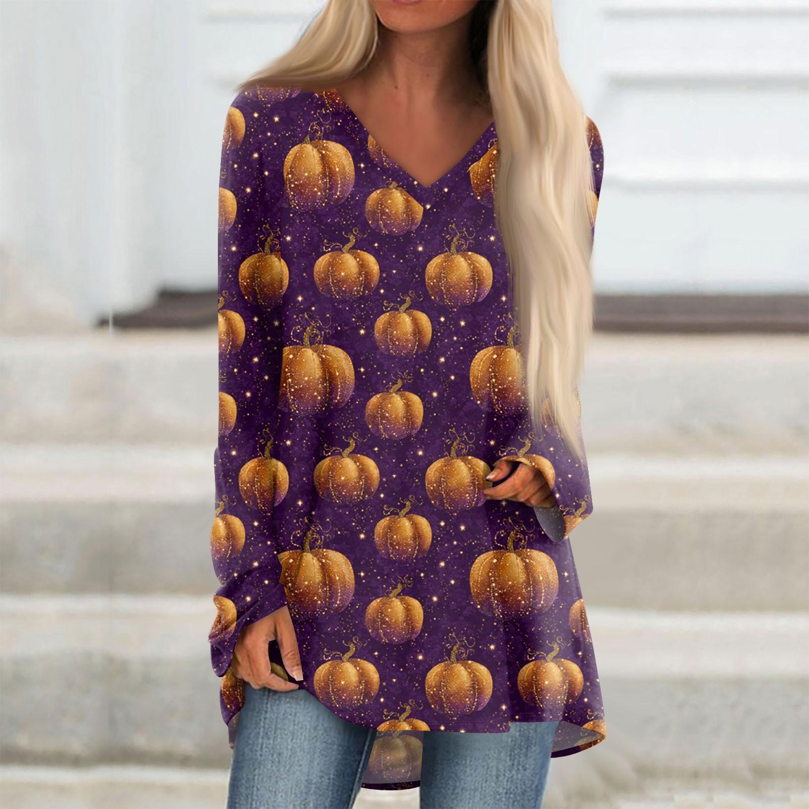 Ladies Fashionable And Casual Halloween Printed T-shirt Long Sleeved V-neck Mid Length Top S
Ladies Fashionable And Casual Halloween Printed T-shirt Long Sleeved V-neck Mid Length Top S