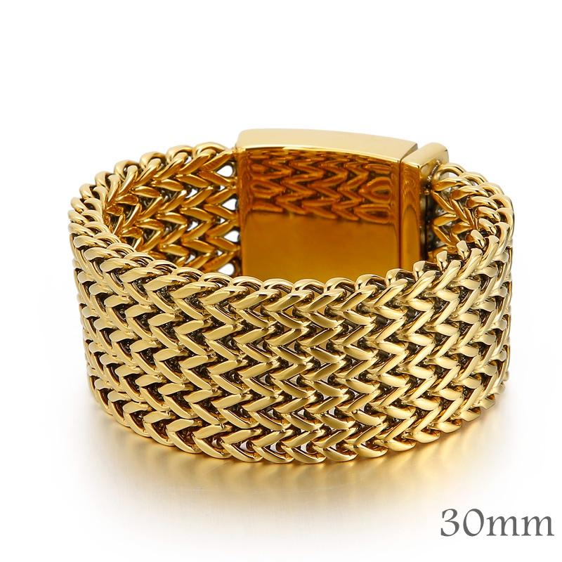30mm Polished Mesh Tennis Chain Bracelet - Silver/18K Gold Plated Color - Stainless Steel 316L - KB56410-D Bracelet - 19cm
30mm Polished Mesh Tennis Chain Bracelet - Silver/18K Gold Plated Color - Stainless Steel 316L - KB56410-D Bracelet - 19cm