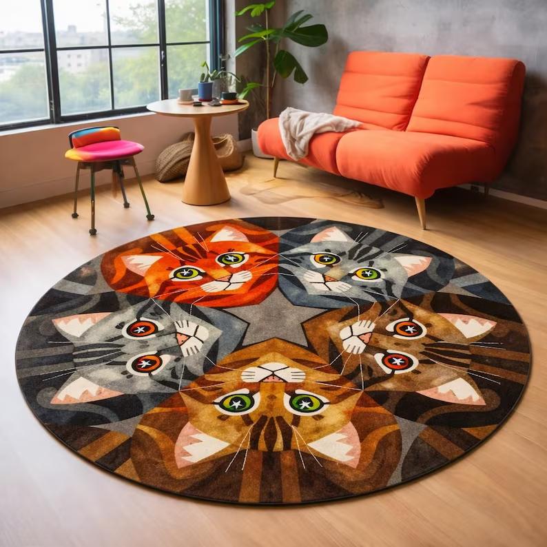 Whimsical Black Cat Round Rug Minimalist Cat Illustration Circular Rug Abstract Water Ripple Texture Modern Cute Floor Decor 60cm x 60cm
Whimsical Black Cat Round Rug Minimalist Cat Illustration Circular Rug Abstract Water Ripple Texture Modern Cute Floor Decor 60cm x 60cm