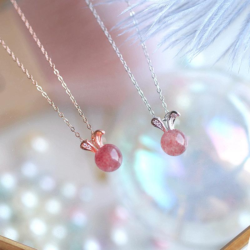 Mini Rabbit & Strawberry Crystal Necklace, Gold-Plated Sterling Silver, Women s Korean Cute Design. 925 Silver
Mini Rabbit & Strawberry Crystal Necklace, Gold-Plated Sterling Silver, Women s Korean Cute Design. 925 Silver