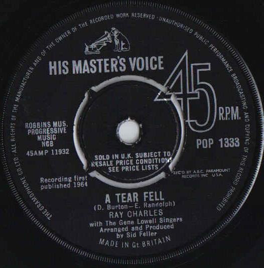 7inch Record RAY CHARLES - A Tear Fell POP1333 His Master s Vo 1964 UK Soul/Funk Used
7inch Record RAY CHARLES - A Tear Fell POP1333 His Master s Vo 1964 UK Soul/Funk Used