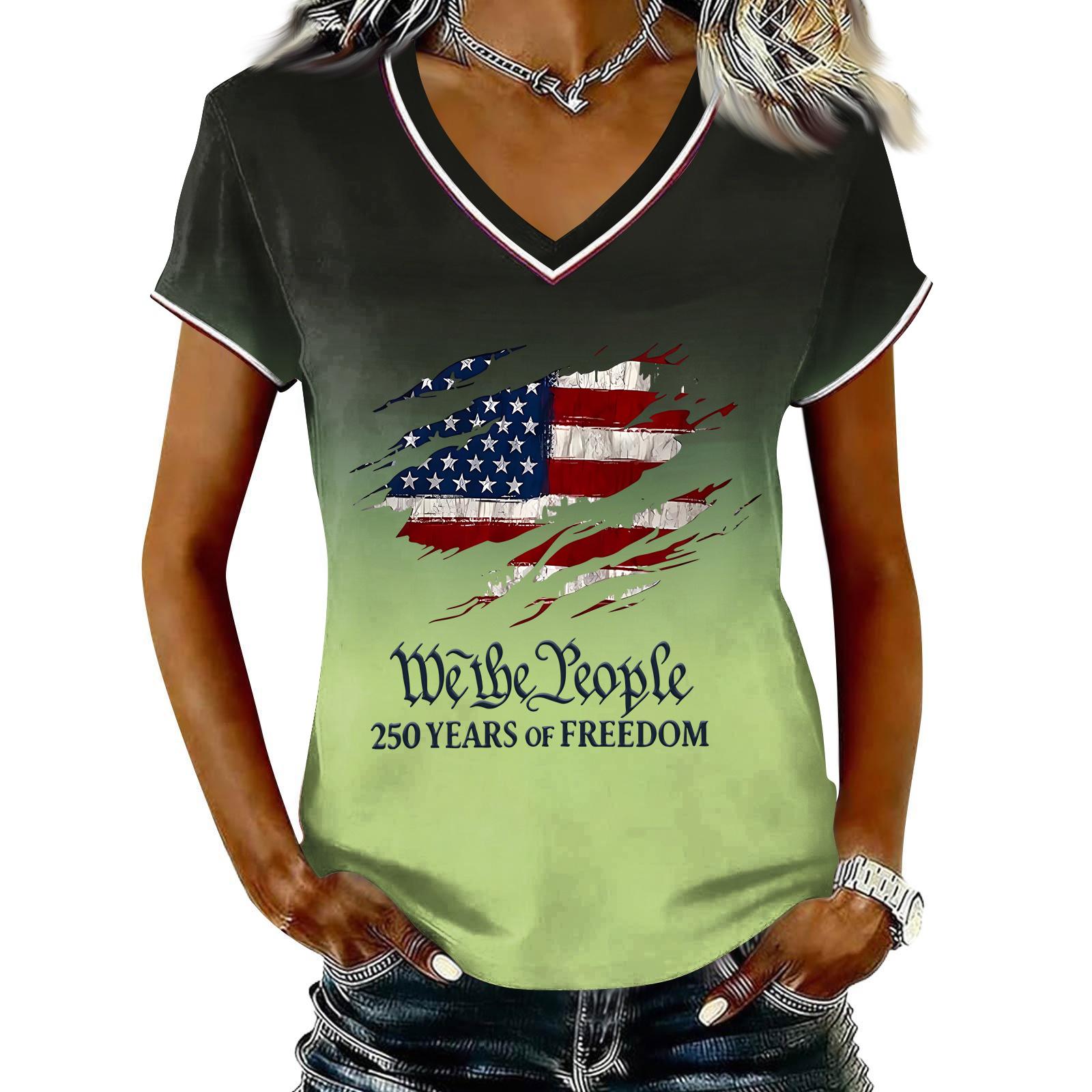 Women s Casual V Neck Short Sleeve Pullover T Shirt Gradient Independence Day Print Top Lightweight Comfortable Fit L
Women s Casual V Neck Short Sleeve Pullover T Shirt Gradient Independence Day Print Top Lightweight Comfortable Fit L