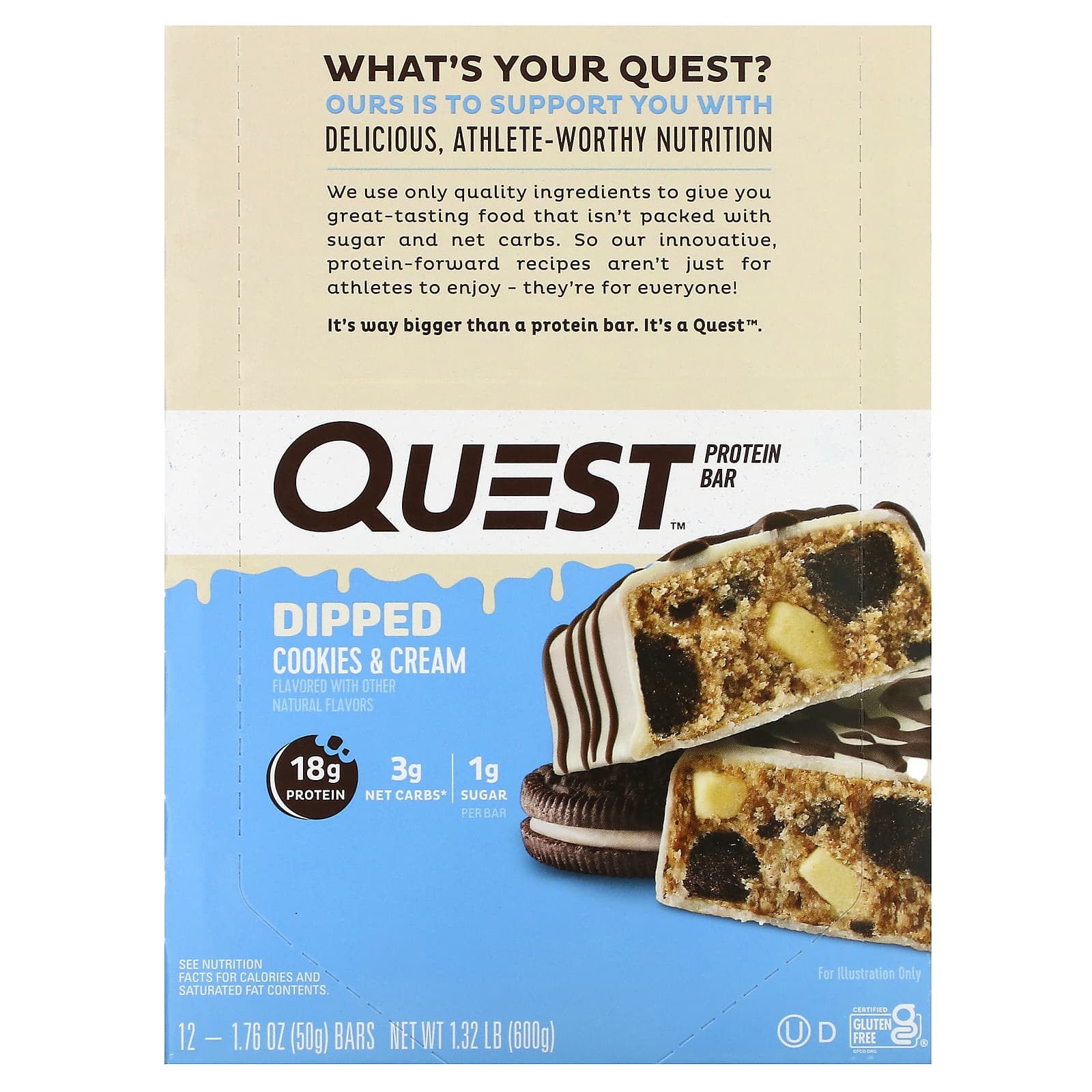 Quest Nutrition, Протеїновий батончик, Печиво з кремом для занурювання, 12 батончиків, 1,76 унції (50 г) Кожен
Quest Nutrition, Протеїновий батончик, Печиво з кремом для занурювання, 12 батончиків, 1,76 унції (50 г) Кожен