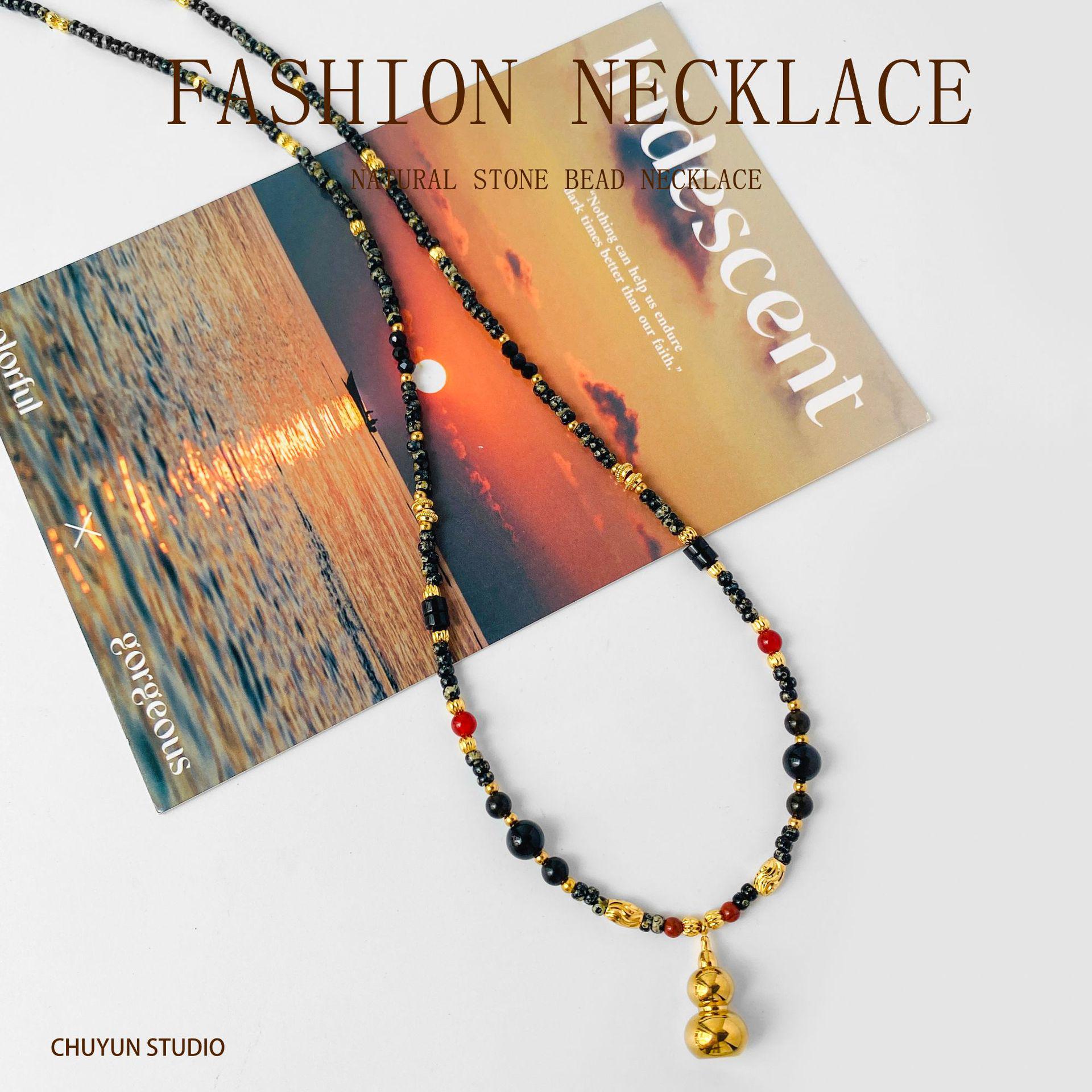 Gourd Natural Stone Titanium Steel Necklace for Women - Early Autumn Color Long Sweater Chain Unique
Gourd Natural Stone Titanium Steel Necklace for Women - Early Autumn Color Long Sweater Chain Unique