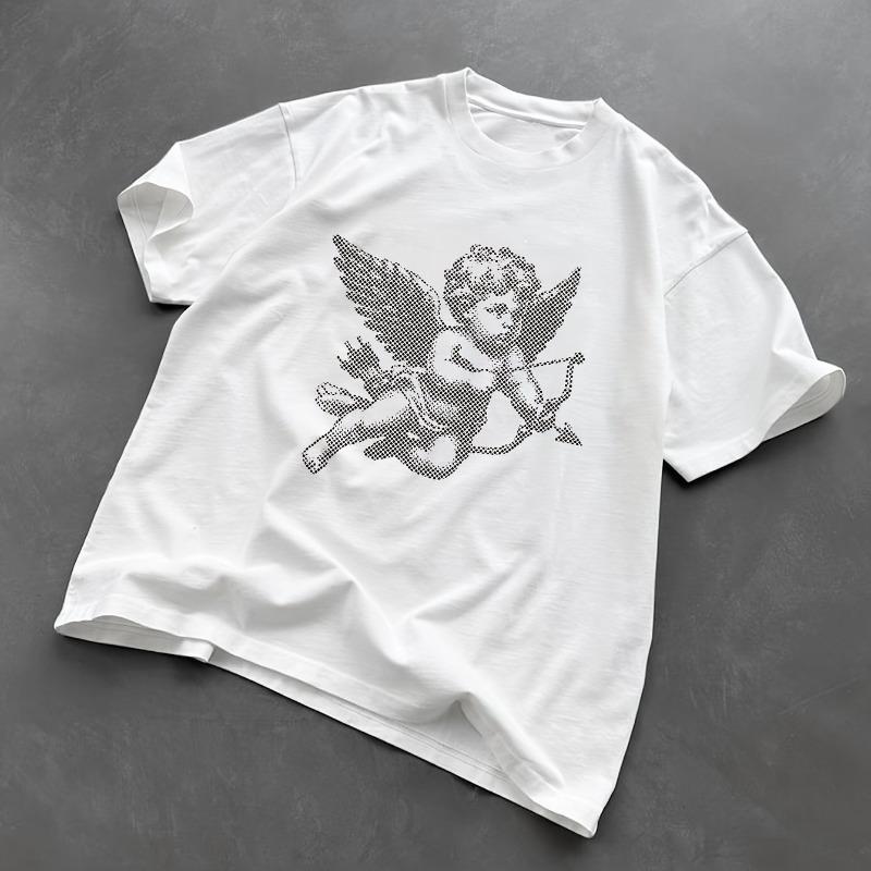European Size Cupid Angel Pattern Print Round Neck T-Shirt, Loose Comfortable T-Shirt, Outdoor Apparel, Youthful Street Round Neck T-Shirt S белый
European Size Cupid Angel Pattern Print Round Neck T-Shirt, Loose Comfortable T-Shirt, Outdoor Apparel, Youthful Street Round Neck T-Shirt S белый