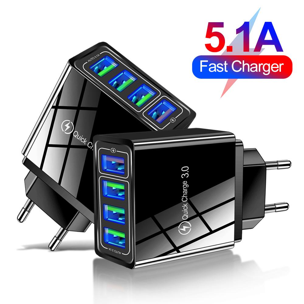 5.1A QC3.0 Fast Charger: 4-Port USB for 5V/9V/12V, US/EU/UK Specs 4USB-EU Black (Round Pin)
5.1A QC3.0 Fast Charger: 4-Port USB for 5V/9V/12V, US/EU/UK Specs 4USB-EU Black (Round Pin)
