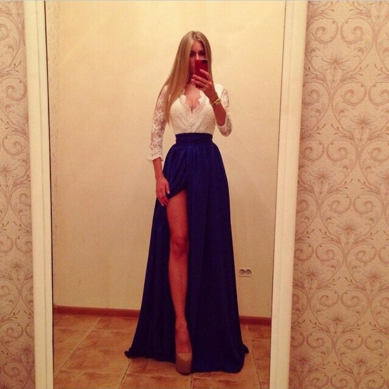 Autumn and winter new European and American fashion sexy bandage splicing dress medium sleeve maxi side split dress XL
Autumn and winter new European and American fashion sexy bandage splicing dress medium sleeve maxi side split dress XL
