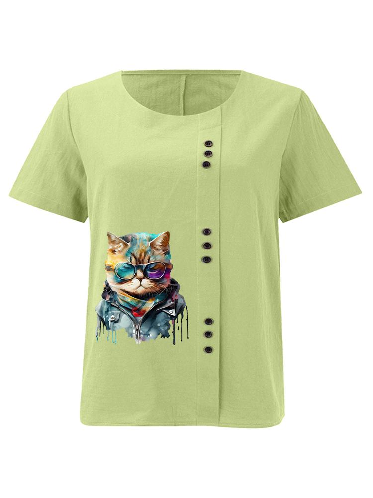 Women s Fashion Cool Cat Print Casual Cotton Linen Short Sleeve Round Neck T-shirt Shirt Leisure Loose Summer Blouse Tops 5XL зелений
Women s Fashion Cool Cat Print Casual Cotton Linen Short Sleeve Round Neck T-shirt Shirt Leisure Loose Summer Blouse Tops 5XL зелений