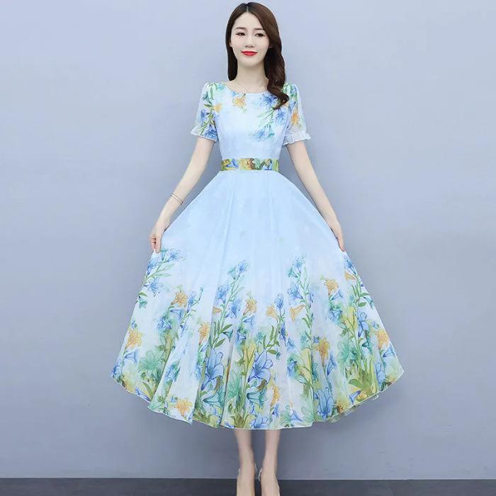 Short-sleeved dress women s summer new thin and high temperament round neck chiffon printed pendulum long skirt 4XL синій
Short-sleeved dress women s summer new thin and high temperament round neck chiffon printed pendulum long skirt 4XL синій