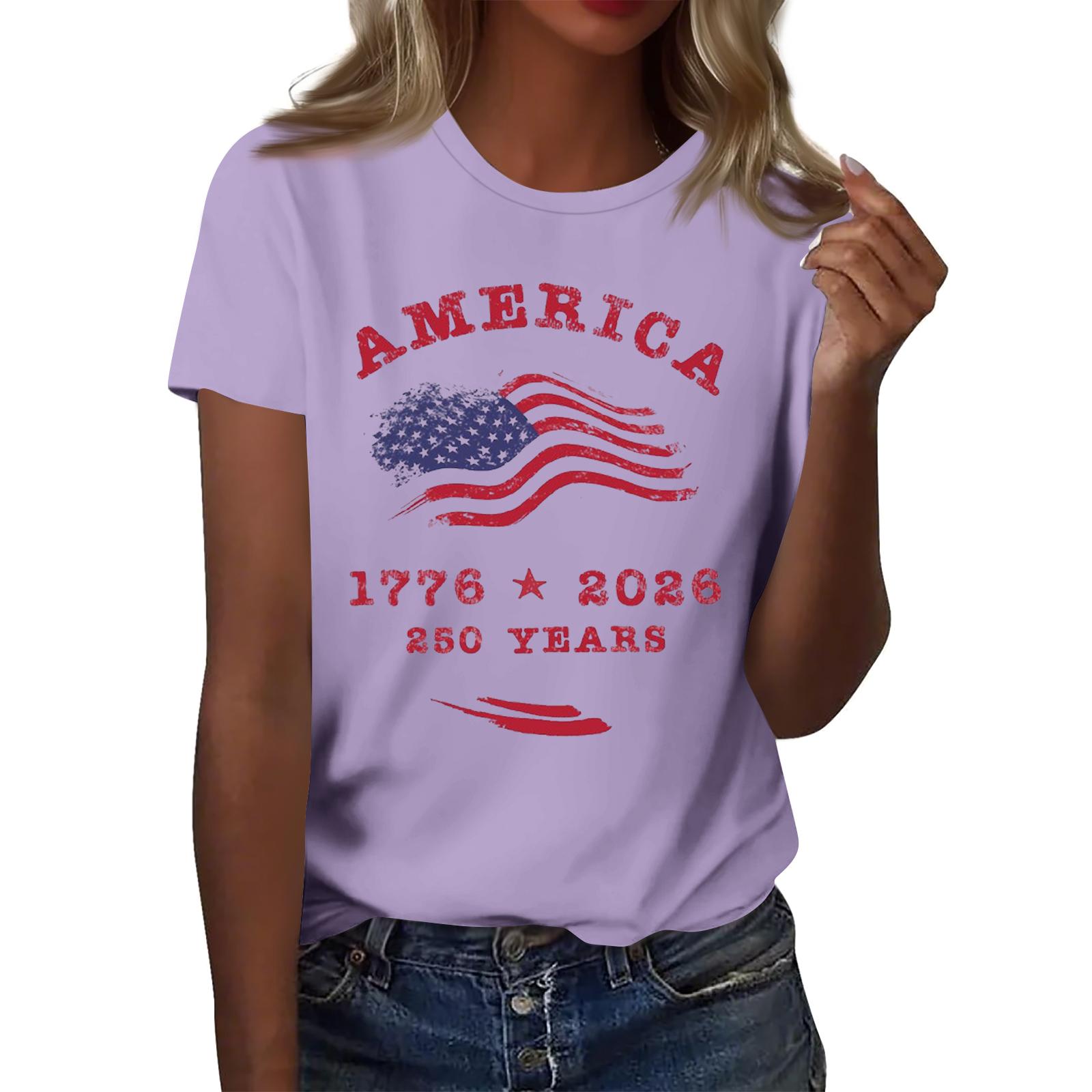 Womens Short Sleeve Crewneck T Shirt with America 1776 2026 250 Years Flag Graphic Casual Loose Fit Top S фіолетовий
Womens Short Sleeve Crewneck T Shirt with America 1776 2026 250 Years Flag Graphic Casual Loose Fit Top S фіолетовий