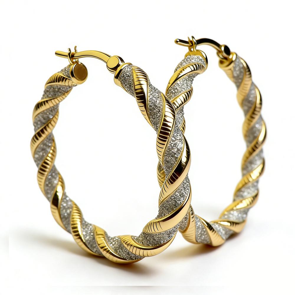 European and American Style Dual Color Spiral Earrings for Women with High-end Design, Trendy Metal Particle Texture, Ear Buckle
European and American Style Dual Color Spiral Earrings for Women with High-end Design, Trendy Metal Particle Texture, Ear Buckle