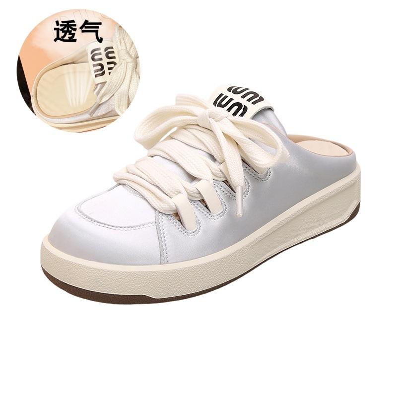 Весенне-летние новые атласные туфли-шлепанцы на платформе, универсальная спортивная и повседневная обувь, увеличивающая рост за счет толстой подошвы и белого педаля 40 серебряный серый