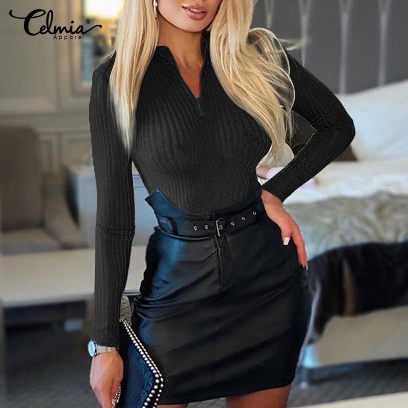 Celmia Осень Весна Женщины Высокий воротник Молния Тонкие топы 
Celmia Осень Весна Женщины Высокий воротник Молния Тонкие топы