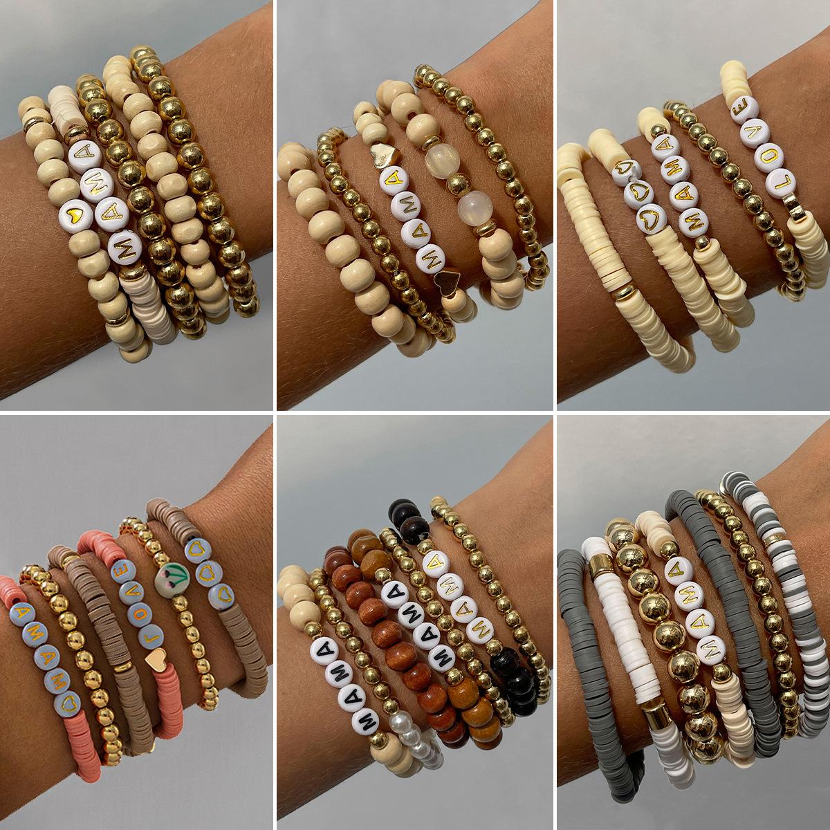 Mother s Day personalized exaggerated multi-layer beaded jewelry, stacked with wooden beads and soft pottery letters MAMA bracelet
Mother s Day personalized exaggerated multi-layer beaded jewelry, stacked with wooden beads and soft pottery letters MAMA bracelet