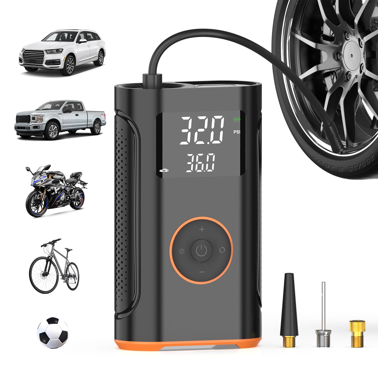 YIJU Tire Inflator Portable Air Compressor-160 PSI Air Pump With Tire Pressure Gauge Tire Inflator for Car Electric Bike Pump Battery Powered чорний
YIJU Tire Inflator Portable Air Compressor-160 PSI Air Pump With Tire Pressure Gauge Tire Inflator for Car Electric Bike Pump Battery Powered чорний