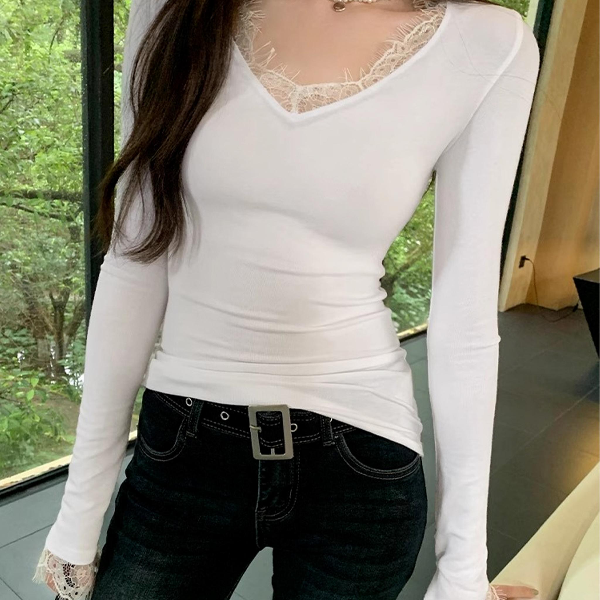 Women s V-neck Lace Splicing Top European American Style Autumn New Waist Exposed Umbilical Fashionable Casual Wear S білий
Women s V-neck Lace Splicing Top European American Style Autumn New Waist Exposed Umbilical Fashionable Casual Wear S білий