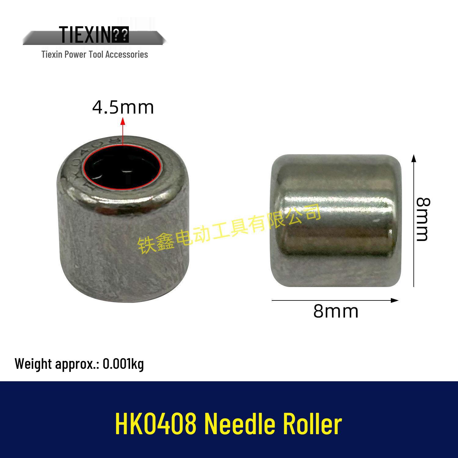 HK0408 Miniature Needle Roller Bearing for Electric Tool Output Shaft, Size 4x8, Model 01332
HK0408 Miniature Needle Roller Bearing for Electric Tool Output Shaft, Size 4x8, Model 01332