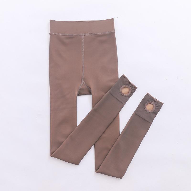 Женские бархатные прозрачные теплые леггинсы осень-зима и зима плюс - цельные брюки в стиле знаменитостей 80g кофейный